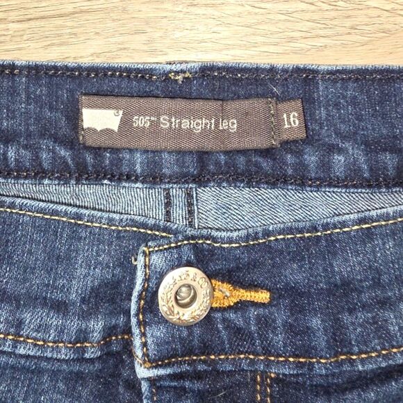 Women's Levi's 505 Straight Leg Jeans Size 16 Blue Denim Mid-Rise Stretch - Picture 3 of 10